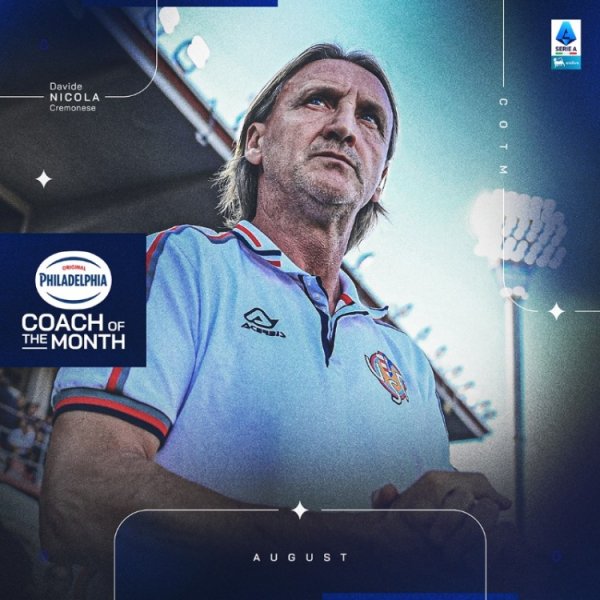 两战两胜！官方：克雷莫内塞主帅大卫-尼科拉当选意甲8月最佳指