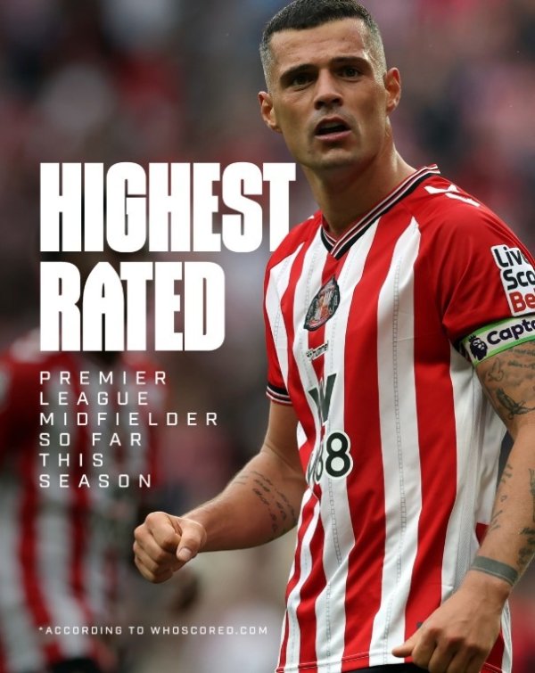 桑德兰官方吹扎卡，他是WhoScored本赛季英超评分最高的